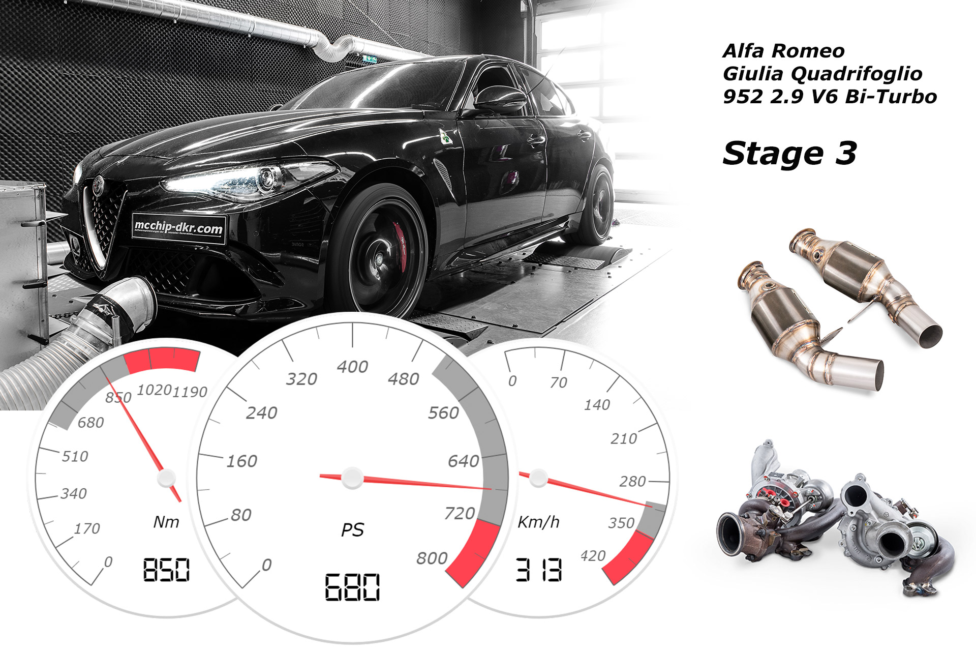 アルファロメオ・ジュリアQV stage1-3 Tuning 680ps | mcchip-dkr 欧州